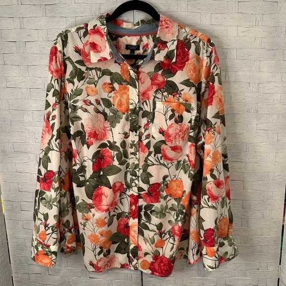 Talbots Floral Buttondown top NWT coastal grandma lightweight plus size petite - Picture 1 of 5